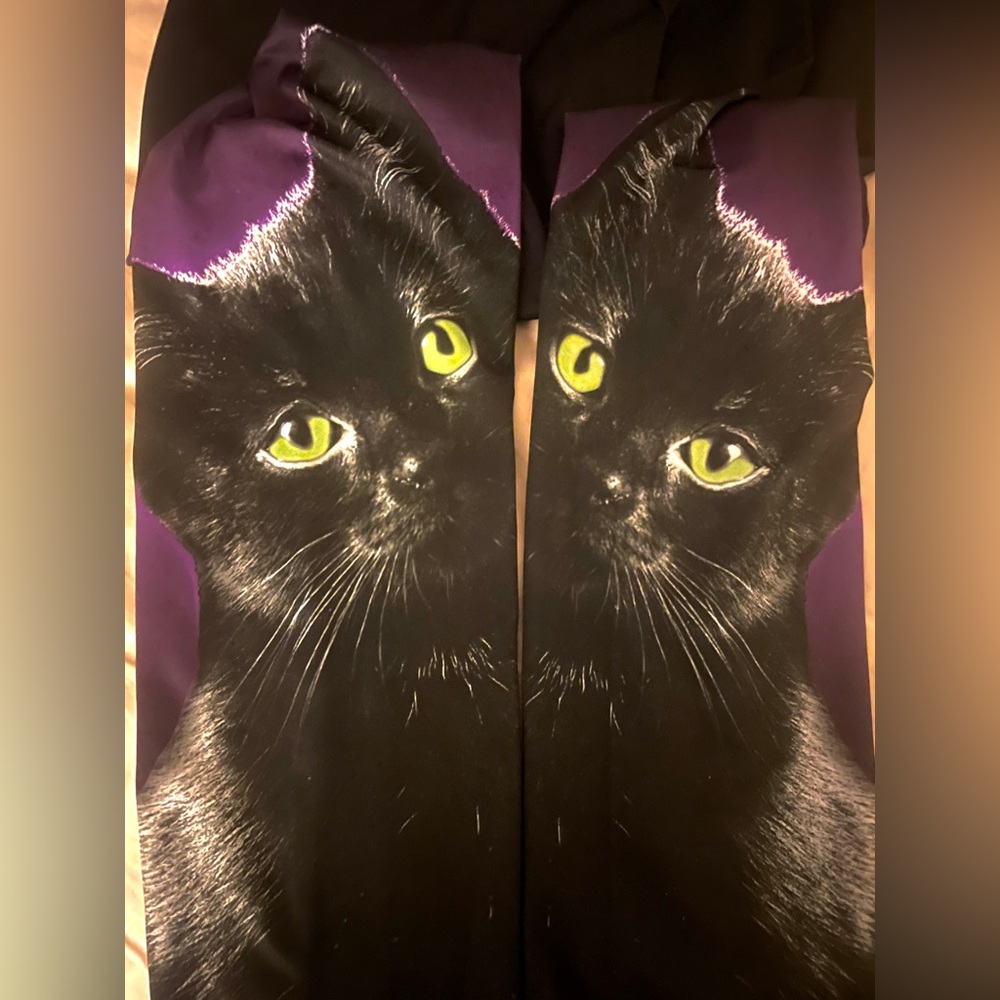 AWAKE XL black cat kitten polyester purple leggings joggers halloween